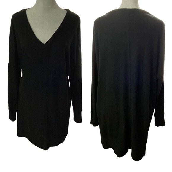 LULU'S Mini Sweater Dress V Neck Long Sleeve Pullover Black XS 79-42 - Picture 1 of 13
